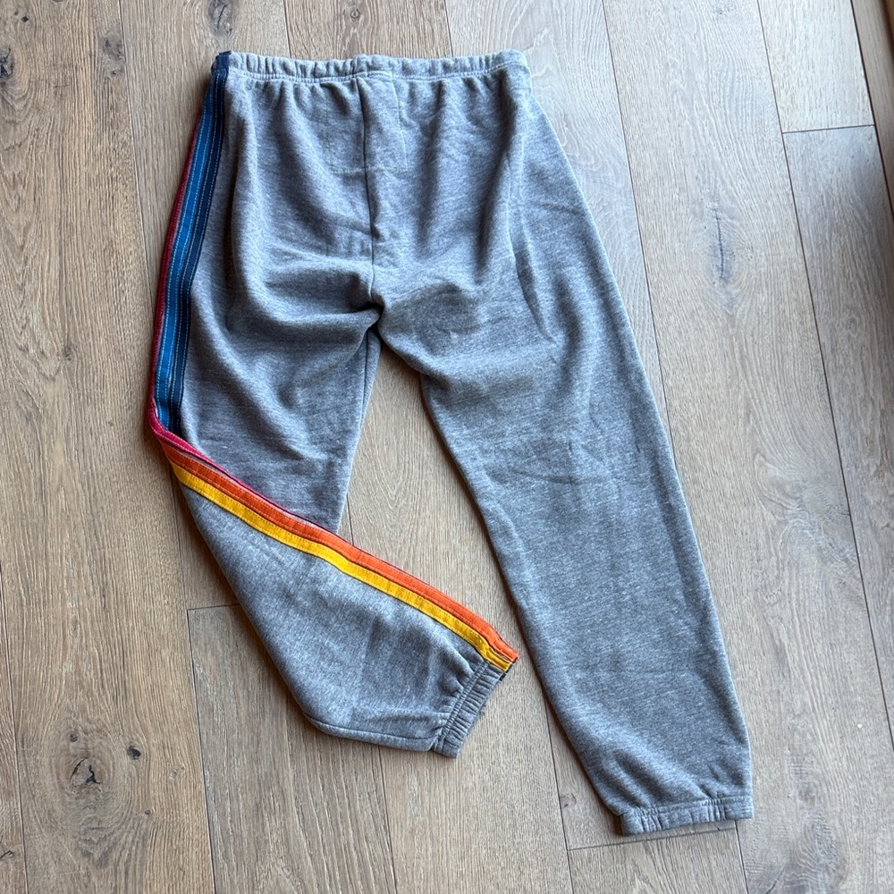 Aviator Nation Grey Sweatpants with Rainbow Side Stripes - Picture 4 of 4